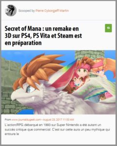 Secret of Mana : un remake en 3D sur PS4, PS Vita et Steam est en préparation