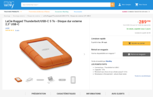 LaCie Rugged Thunderbolt/USB-C 5 To - Disque dur externe 2,5" USB-C seulement 130mo/s de vitesse de transfert