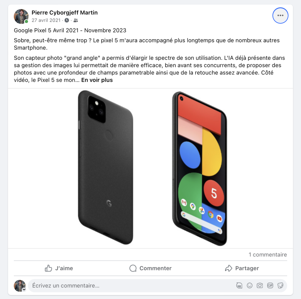 Google Pixel 5 Avril 2021 - Novembre 2023